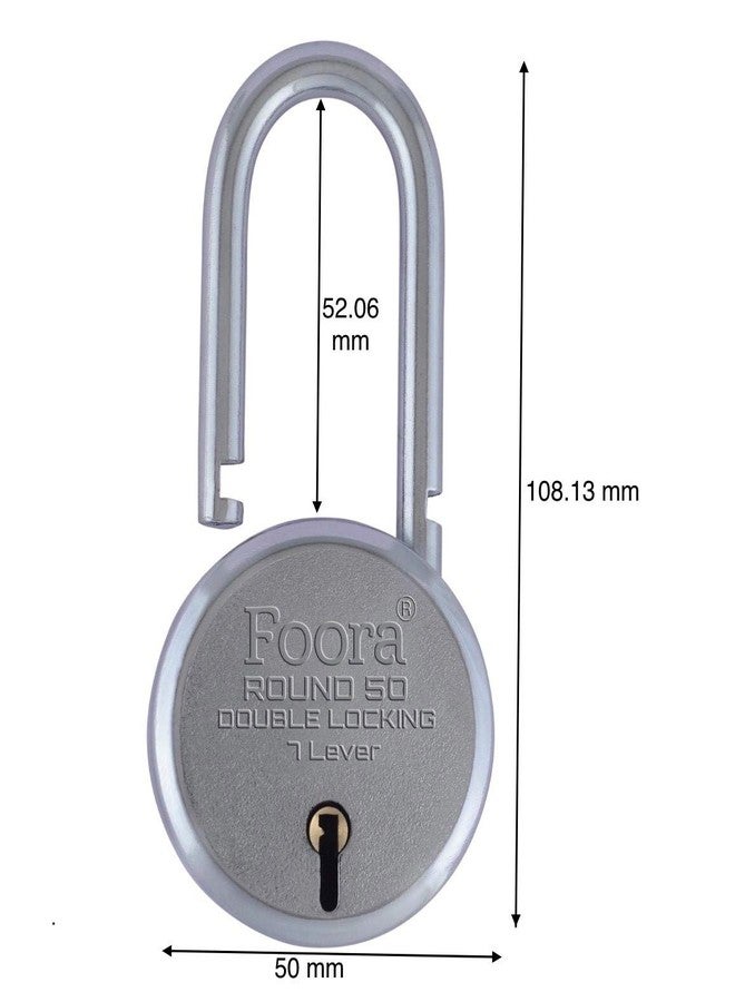 Foora Round 50Mm Keypad Lock | Long Shackle | Home Metal Body | Double Locking | 7 Steel Lever | 10 Silver Keys with Keychain | Silver Finsih | Made in India | Export in USA | Canada - Image 3